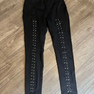 Elegant Black Lace-Up Women's Leggings